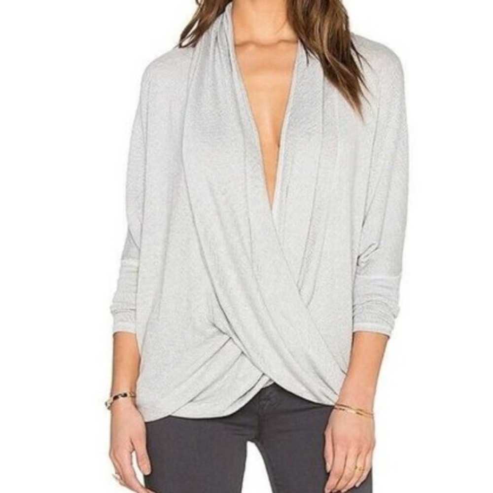 We The Free People‎ Grey Shiela Draped Wrap Long Sleeve Tunic Top Sz S Boho